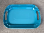 Creuset Blue Stoneware Rectangle Serving Platter Tray With Handles 10 X 14. Fixed Price $59.99.