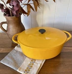 Vtg Cousances Le Creuset France Yellow Enamel Cast Iron Oval Dutch Oven Lid #14. Fixed Price $125.00.