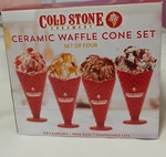 Cold Stone Creamery Ceramic Waffle Cone Set Of 4 Wide Base 3 1/2" X 6" Ice. Fixed Price $15.00.