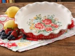 Pioneer Woman Vintage Floral 9" Stoneware Pie & Tart Pan Ruffled Top. Fixed Price $42.40.