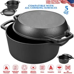 5QT Cast Iron Double Dutch Oven Pot With Skillet Lid Bread Baking All Cook Tops. Fixed Price $59.90.