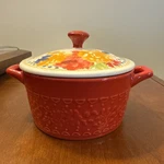 The Pioneer Woman Mazie 14.4 Ounce Mini Stoneware Casserole Dish With Lid. Fixed Price $19.00.