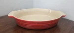 Creuset Oval Stoneware Red Ombre Casserole Au Gratin Baking Dish 10.5 X 8 Euc. Fixed Price $26.95.