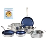 Blue Jean Chef 9-PIECE Stainless Steel Cookware Set, Hammered Finish, Tri-ply. Fixed Price $179.99.