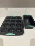 Trudeau Structure Silicone 8.5 X 4.5 Inch Loaf Pan, Grey/mint, And Cupcake Tray. Fixed Price $12.99.