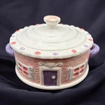2024 Bakeshop Ceramic Pink Gingerbread House Brie Baker Canister & Lid Only Euc. Fixed Price $15.00.