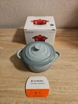 Le Creuset Stoneware Mini Round Cocotte 8 Oz. Sea Salt With Box. Fixed Price $29.00.