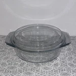 Marinex Clear Round 2 Qt. Glass Covered Casserole Dish Made Brazil. Fixed Price $15.00.
