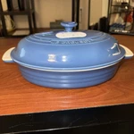 Creuset Stoneware Classic Covered Oval Casserole Harmonic Blue 1.8QT Second. Fixed Price $140.00.