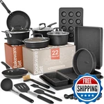Bakkenmaster Pots And Pans 22-PIECE Non Stick Cookware Bakeware Sets Plaid. Fixed Price $236.87.