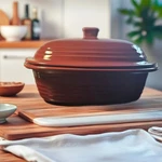 Pampered Chef Covered Deep Baking Dish 1152 Cranberry W/ Book. Fixed Price $55.00.