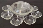 Vtg Pyrex Ovenware Cl.glass Home Maker Set No Box #723 Casserole,lid 6 #445 Cups. Fixed Price $49.50.
