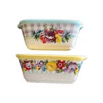 Two (2) Pioneer Woman Ceramic Mini Loaf Pans Vintage Inspired Floral Design. Fixed Price $29.68.