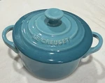 Le Creuset Mini Round Cocotte Covered Dish Caribbean Blue 8OZ Stoneware. Fixed Price $29.95.