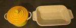 Le Creuset Rec Baking Dish Stoneware Wine 8.25 X 4.75 & Mini Round Cocotte. Fixed Price $38.50.