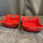 Set Of 2 Rachel Ray Red 10 Oz Stoneware Ramekins Microwave Oven Dishwasher Safe. Fixed Price $15.00.