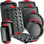 Nutrichef NCSBS10S Baking Pans W/ Heat Red Silicone Handles, Piece Set. Fixed Price $76.99.